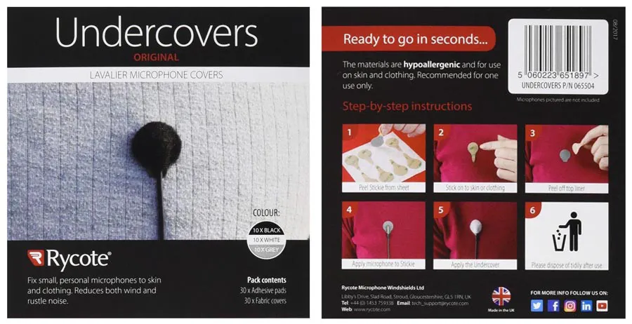 Naklejki + osłona do mikrofonów krawatowych Rycote Undercovers Mix Color 30 sztuk